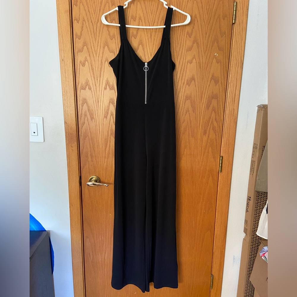 Black wide leg jumpsuit with zipper detail